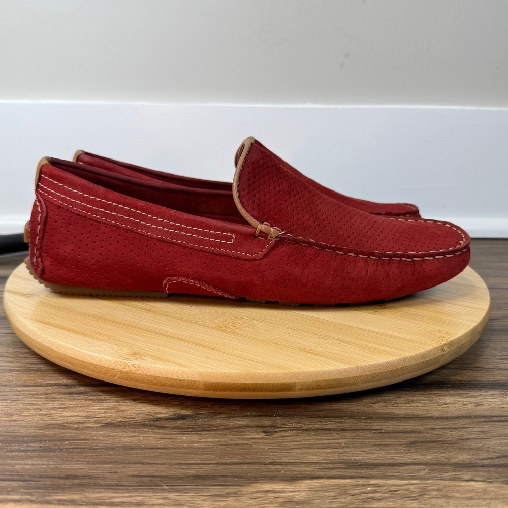 Steve Madden Vaporrr Moccasins Driving Loafer Mens 9 Red Perforated Suede Brazil